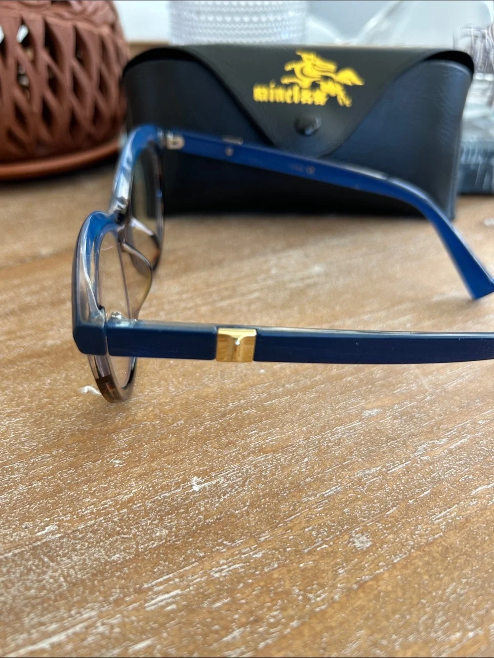 Women’s Blue and Tortoiseshell Cat-Eye Glasses with Case